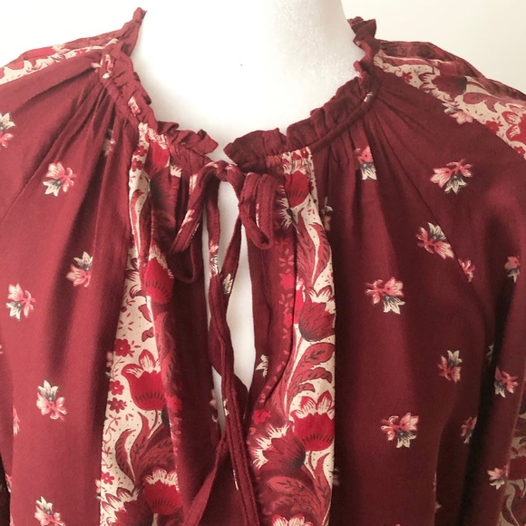 Lucky Brand | Floral Print Burgundy Peasant TopNWT - Picture 5 of 8